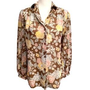 Vintage Floral Balloon Sleeve Button Down Blouse
